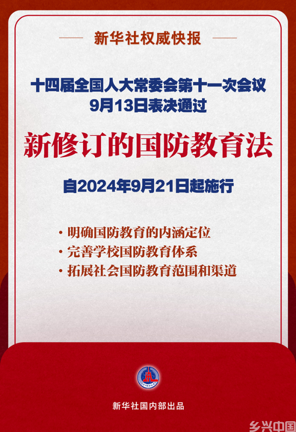 国防教育法完成修订 将于9月21日起施行(图1)
